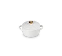 Le Creuset Figural Hearts Collection Stoneware Mini Round Cocotte, 8oz., White with Gold Heart Knob