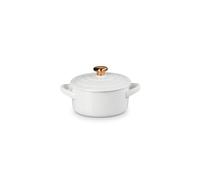 Le Creuset Figural Hearts Collection Stoneware Mini Round Cocotte, 8oz., White with Gold Heart Knob
