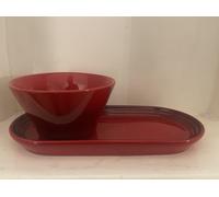 Le Creuset Kobe Noodle bowl & 25cm Oblong Plate -Cerise (New)
