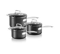Le Creuset Toughened Non-Stick Saucepan Set with Lids- 3 Pieces, 16, 18, 20 cm, Black, 51803000010002