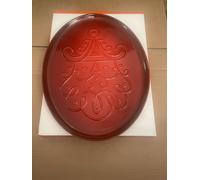 Le Creuset Stoneware Oval Santa Cookie Platter Noel Collection 14 oz Embossed Cerise