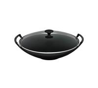 Le Creuset Satin Black Cast Iron Wok and Glass Lid