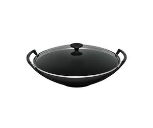 Le Creuset Satin Black Cast Iron Wok and Glass Lid