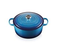Le Creuset Signature Azure 21177282202430 Cast Iron Casserole Dish with Lid, Diameter 28 cm, Round, Suitable for All Types of Cookers and Induction, Volume: 6.7 L, 6.125 kg, Azure