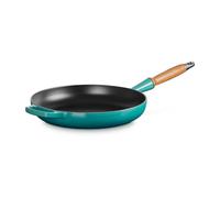 Le Creuset Signature Bleu Riviera Cast Iron 28cm Frying Pan with Wooden Handle