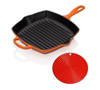 Le Creuset Signature Cast Iron Square Grillit, 26 cm and Silicone Cool Tool - Volcanic