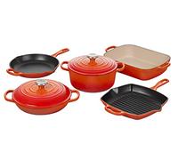 Le Creuset Signature Enameled Cast Iron Cookware Set, 7-Piece, Flame