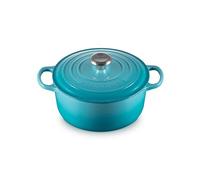 Le Creuset Signature Enamelled Cast Iron Round Casserole Dish With Lid, 24 cm, 4.2 Litre, Caribbean, 21177241702430, Teal