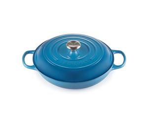 Le Creuset Signature Enamelled Cast Iron Shallow Casserole Dish With Lid, 30 cm, 3.2 Litres, Marseille Blue, 211803020