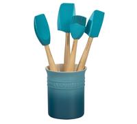 Le Creuset Silicone Craft Series Utensil Set with Stoneware Crock 5 pc Caribbean