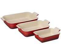 Le Creuset Stoneware Heritage Set 3 Rectangular Dishes, Cerise