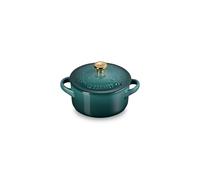 Le Creuset Stoneware Holly Collection Mini Round Cocotte, 8 Oz, Artichaut with Gold Knob