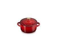 Le Creuset Stoneware Holly Collection Mini Round Cocotte, 8 Oz, Cerise with Gold Knob