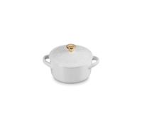 Le Creuset Stoneware Holly Collection Mini Round Cocotte, 8 Oz, White with Gold Knob