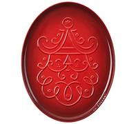 Le Creuset Stoneware Oval Santa Cookie Platter Noel Collection 14 oz Embossed Cerise