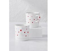 Le Creuset Stoneware Set Of 2 350Ml Heart Decal Mugs Pink
