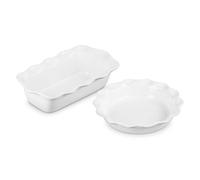 Le Creuset Stoneware Set of 2, 9" Heritage Fluted Pie and 9" Fluted Bread Dish, White