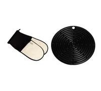 Le Creuset Textiles Double Oven Glove - Black with Matching Silicone Cool Tool