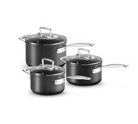 Le Creuset Toughened Non-Stick Saucepan Set with Lids- 3 Pieces, 16, 18, 20 cm, Black, 51803000010002