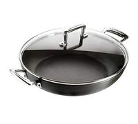 Le Creuset Toughened Non-Stick 24x5.95cm Shallow Casserole/Braiser with Glass Lid, Aluminium, 51107240010502, Black