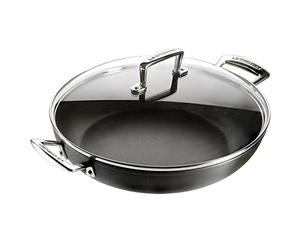 Le Creuset Toughened Non-Stick 30x6.5cm Shallow Casserole/Braiser with Glass Lid, Aluminium, 51107300010502, Black