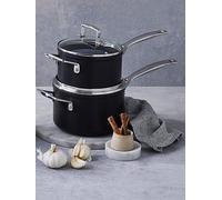 LE CREUSET Toughened Non-Stick 20x12.2cm Saucepan w/Helper Handle and Glass Lid, Aluminium, 51108200010302, Black