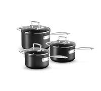 Le Creuset Toughened Non-Stick Saucepan Set with Lids- 3 Pieces, 16, 18, 20 cm, Black, 51803000010002