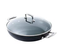LE CREUSET Toughened Non-Stick Shallow Casserole Pot with Glass Lid, Ø 28 cm, Black, 962007280