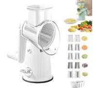 Le D Affaires 5 in 1 Gourmet Cheese Grater, Rotary Cheese Grater with Handle, Vegetable Food Shredder with 5 Well-Designed Blades and Strong Suction Base, Makes Shredding a Breeze (White)