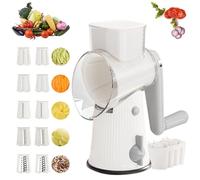 Le D Affaires 5-in-1 Gourmet Grater, Rotary Cheese & Vegetable Slicer with 10 Stainless Blades, Large with Blade Boxes (White)