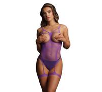 Le Desir Open-Cup Strappy Teddy - Purple - One Size