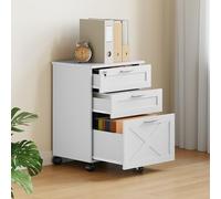 le File Cabinet with 3 Lockable Ders 5 Wheels Wood Filing Sto for Letter/Legal/A4 Documents - Industrial Printer nd for Home Office 48x40x68 cm