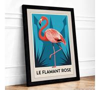 Le Flamant Rose Vintage Framed Wall Art Print A1 (84.1×59.4cm) Black, Wall Decor for Living Room, Bedroom, Office & Home, Ready to Hang, Art Gift