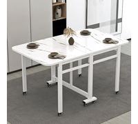 le Folding Dining Table with 8 Wheels Ele Marble h Drop-leaf Design for Indoor/Outdoor Use No Assembly Required 1.4m Length