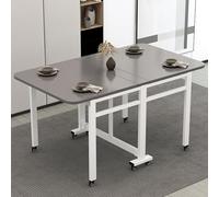 le Folding Dining Table with 8 Wheels Leaf Pattern Space-Saving Design for Indoor/Outdoor Use No Assembly Required 1.4m Grey and White