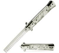 Le Fu Li Pocket Folding Flick Hair Comb For Beard, Mustache, Black Pearl Handle ~ Mens Pocket Comb stainless steel spring jump Brush