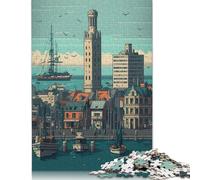 Le Havre Pixel Art Jigsaw Puzzles Puzzles for Adults Kids. 1000 Pieces Impossible Challenge Toy Educational Games Home Decoration for Adults& Kids Age 14 Years Up 1000pcs (75x50cm)