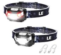 LE Head Torch Rechargeable, [2 Pack] Super Bright LED Headlamp Waterproof with 5 Lighting Modes, 30H Runtime, Red Warning Lights for Running Hiking Dog Walking, Lightweight Headlight for Kids Adults