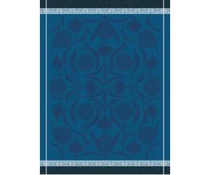 LE JACQUARD FRANÇAIS Elegant Floral Kitchen Towel Teal Blue Tablecloth Decorative Textile with Artichoke Design 100% Cotton