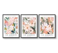 Le Jardin - Set of 3 Prints, Minimalist Floral Wall Art, Abstract Art Exhibition Poster, Mid Century Modern Home Decor, Archival Matte, A5 (Framed) - 21x14.8cm