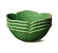 Le Jardin Set of 4 Cabbage 3D Cereal Bowl 7" - Sculpted Green Stoneware Leaf Bowl - Seasonal Garden-Inspired Stoneware for Breakfast, Snacks & Everyday Spring & Summer Dining