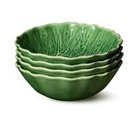Le Jardin Set of 4 Cabbage 3D Soup Bowl 8.5" x 2.75" - Sculpted Green Stoneware Leaf Bowl - Seasonal Garden-Inspired Serveware for Soups, Salads, Pasta & Everyday Entertaining