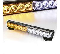 LE-JX Amber/White Wireless Battery Traffic Advisor Emergency Lights Bar Beacon Led Strobe Warning Light Roof Top Hazard Flash with Magnetic Base Mount and 12V Rechargeable Plug (Yellow/White, 12 LEDs)