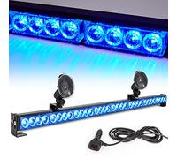 LE-JX Blue Emergency Strobe Light Bar 36in 13 Flash Patterns Traffic Advisor Warning Hazard Windshield Light Bar Safety Lights with Cigar Lighter for Police Vehicles, Cops Truck (35.5in, Blue 32 Led)