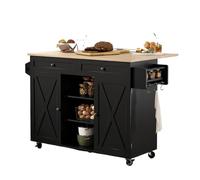 le Kitchen Island on WheelsCart with Drop Leaf Countertop & Barn DoorBlack Kitchen Island with Easy li for Smals