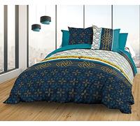 Le linge de Jules Biarritz Bed Sheet + Fitted Sheet 140 x 190 cm + 2 T Pure Cotton 57 Thread Count Blue/Yellow