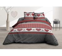 Le linge de Jules Duvet Cover 240 x 260 cm + 2 Pillowcases - Pure Cotton 57 Thread Count - Red Hearts