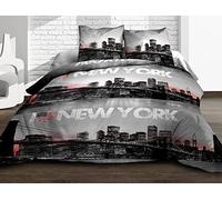 Le linge de Jules Flat Sheet and Fitted Sheet 140 x 190 cm + 2 T Pure Cotton 57 Thread Count New York