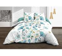 Le linge de Jules Pure Cotton 57 Thread Count Flat Sheet + Fitted Sheet 140 x 190 cm + 2 T Bloom Blue