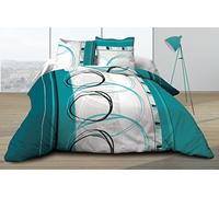 Le linge de Jules Roue Libre Duvet Cover 240 x 260 cm and 2 Pillowcases Pure Cotton 57 Threads / cm2 Turquoise